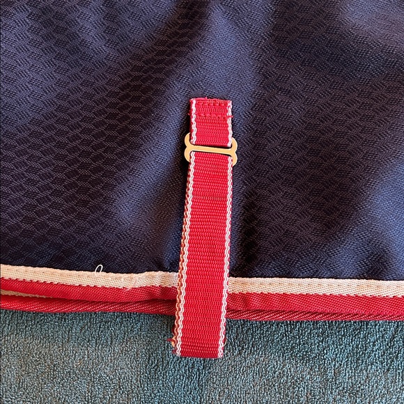 Like New WeatherBeeta Dog Coat Navy Blue Dog Coat with Red Trim 16” - Picture 7 of 9